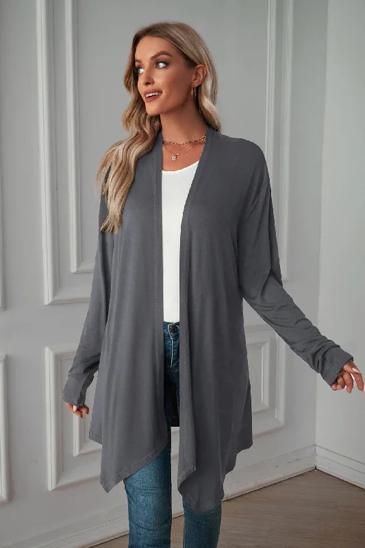 Long sleeve cardigan solid color coat long top for women