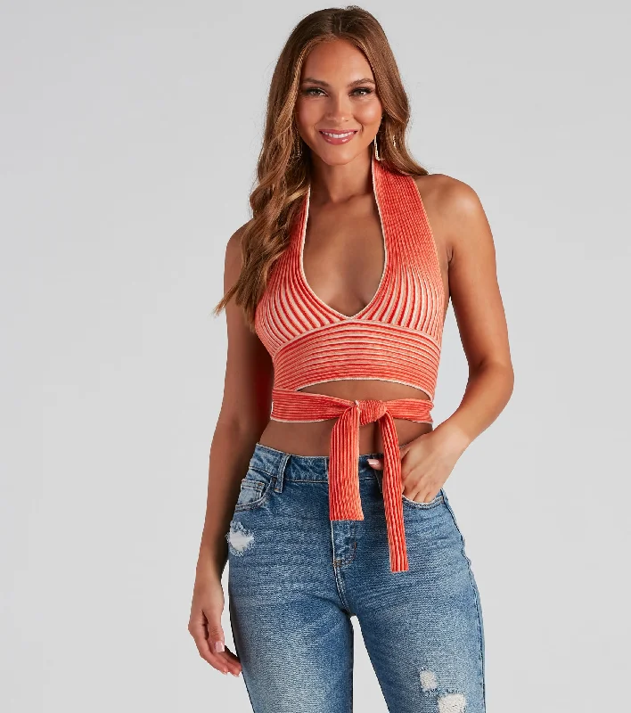 Main Squeeze Striped Halter Wrap Top