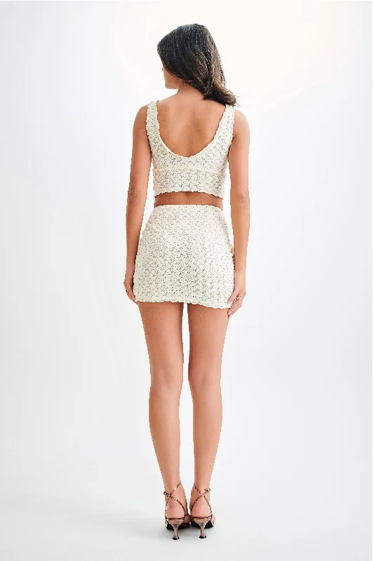 Morgan Mesh And Lace Sleeveless Top - Ivory