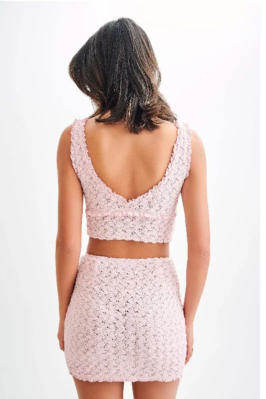 Morgan Mesh And Lace Sleeveless Top - Powder Pink