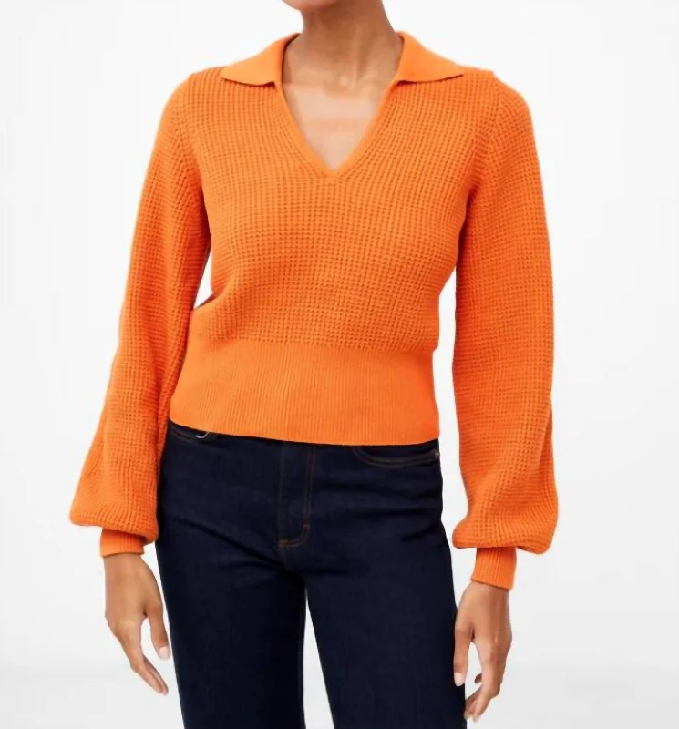 Mozart V-Neck Collar Sweater In Burnt Orange