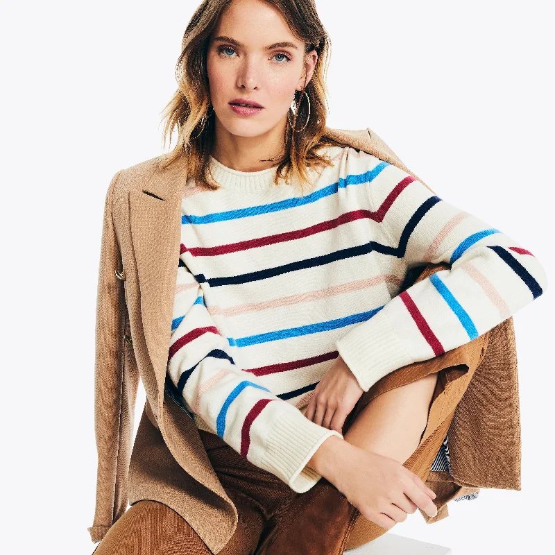 Nautica Womens Sustainably Crafted Striped Crewneck Sweater