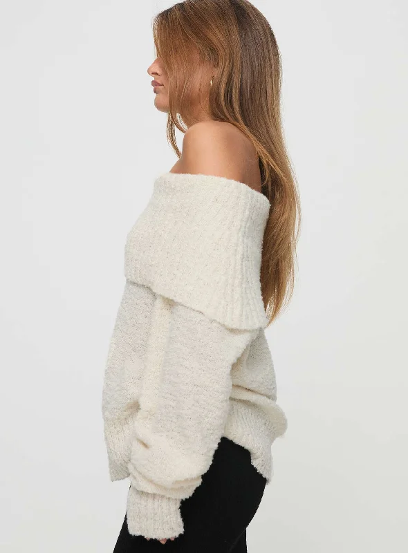 Parkley Boucle Off The Shoulder Sweater Cream