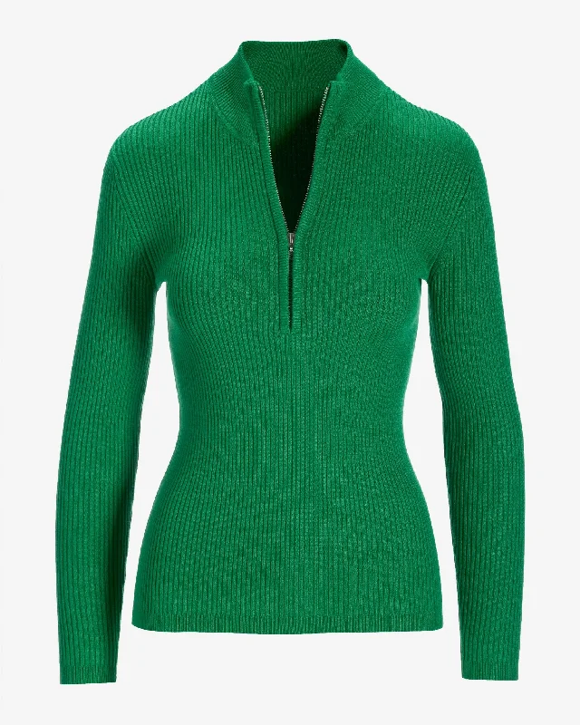 Ribbed Half Zip Up Sweater Monaco Green