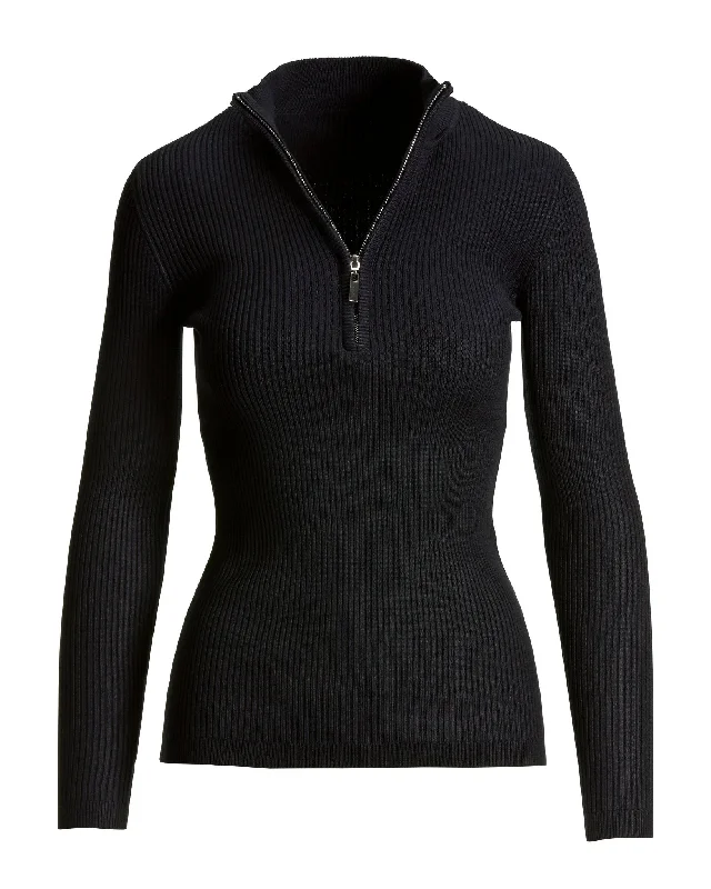 Ribbed Half Zip Up Sweater Proper Black