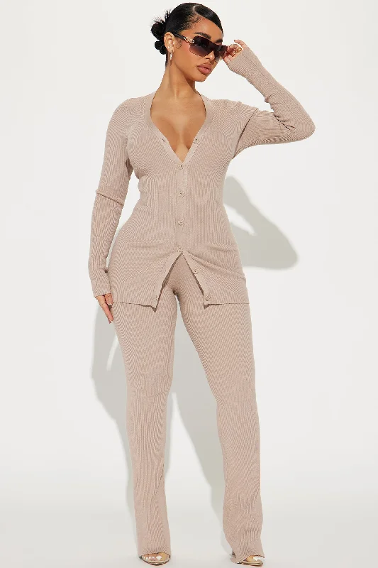 Sasha Ribbed Pant Set - Taupe