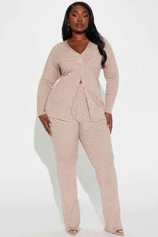 Sasha Ribbed Pant Set - Taupe