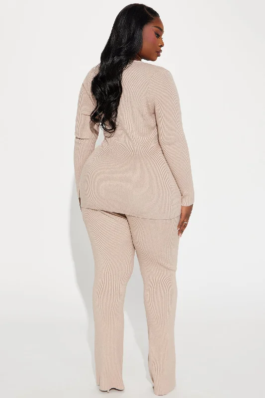 Sasha Ribbed Pant Set - Taupe