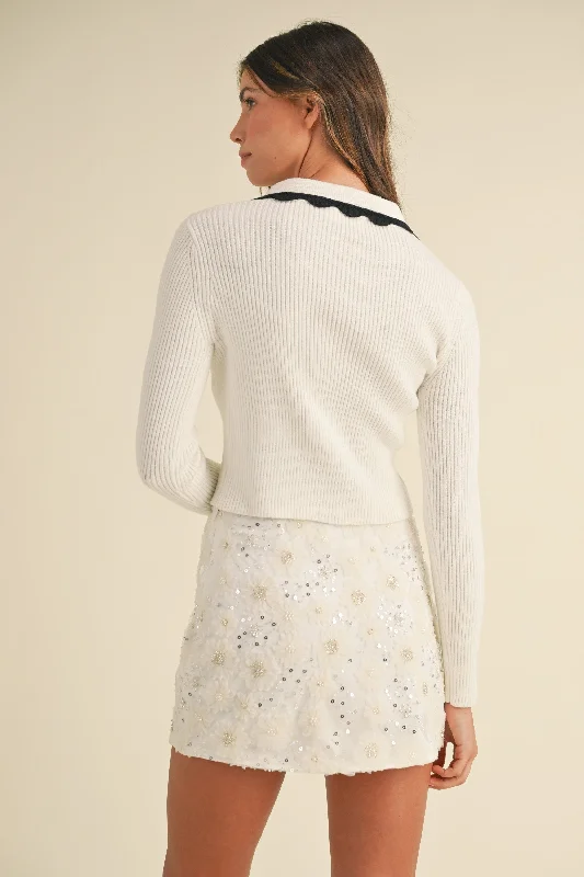 SCALLOPED COLLAR SWEATER