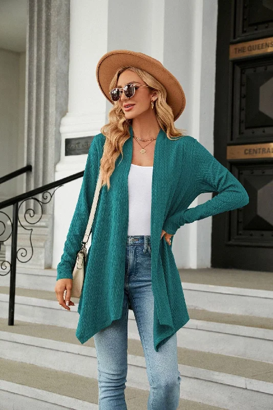 Scarf collar solid color cardigan long sleeve loose knitted jacket for women