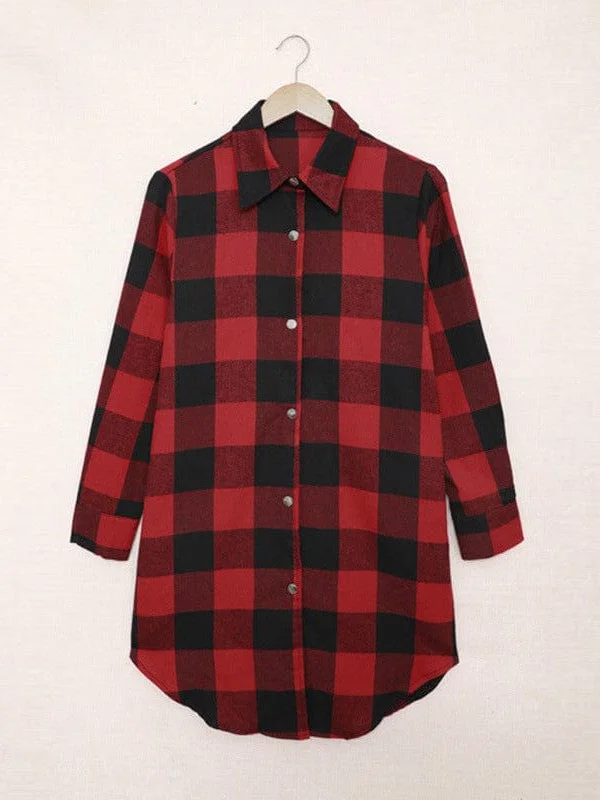 Women's Plaid Cardigan Jacket with Snap Button