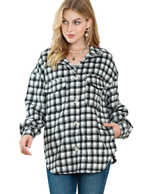 Plaid Print Women's Long-Sleeved Shirt with Versatile Cardigan Style