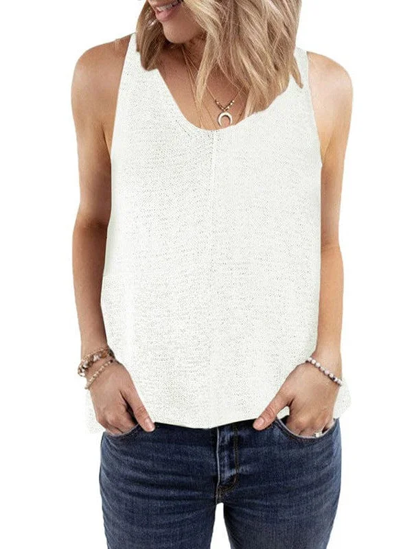 Colorful Sleeveless V-Neck Knitted Vest with Contrast Stitching for Women