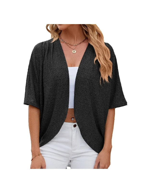 Solid color circle short-sleeved cardigan casual loose top