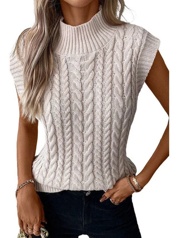 Trendy Turtleneck Sleeveless Sweater in Classic Solid Color