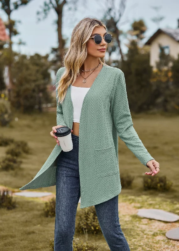 Solid color small twist pocket long sleeve loose cardigan jacket