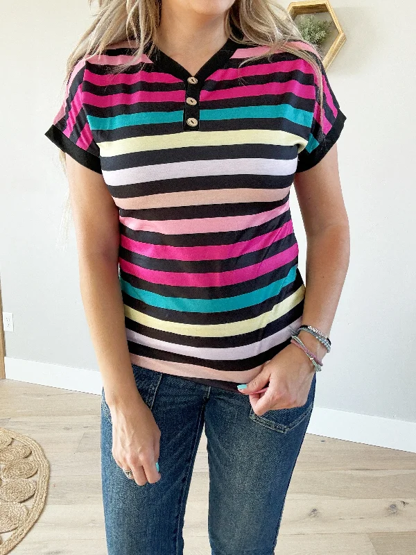 Follow Your Dreams Striped Short Sleeve Top (Pink Label)