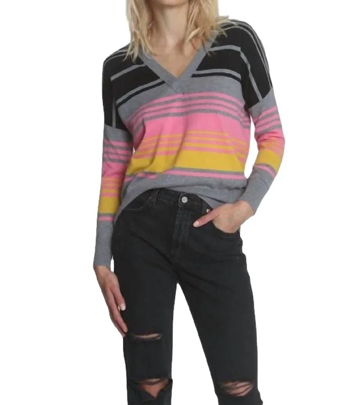 Sunrise Stripe Vee Top In Pink Multi