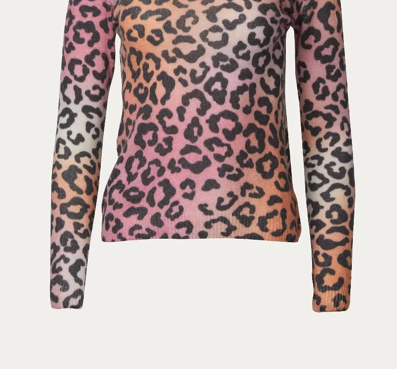 Sunset Roll Neck Sweater In Multi Leopard Print