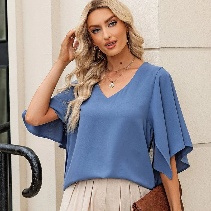 Elegant Chiffon V-Neck Pullover for Women in Various Colors and Sizes