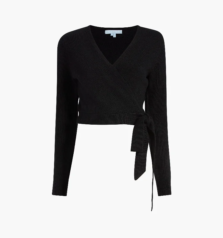 The Ballet Wrap Sweater - Black Fisherman Knit