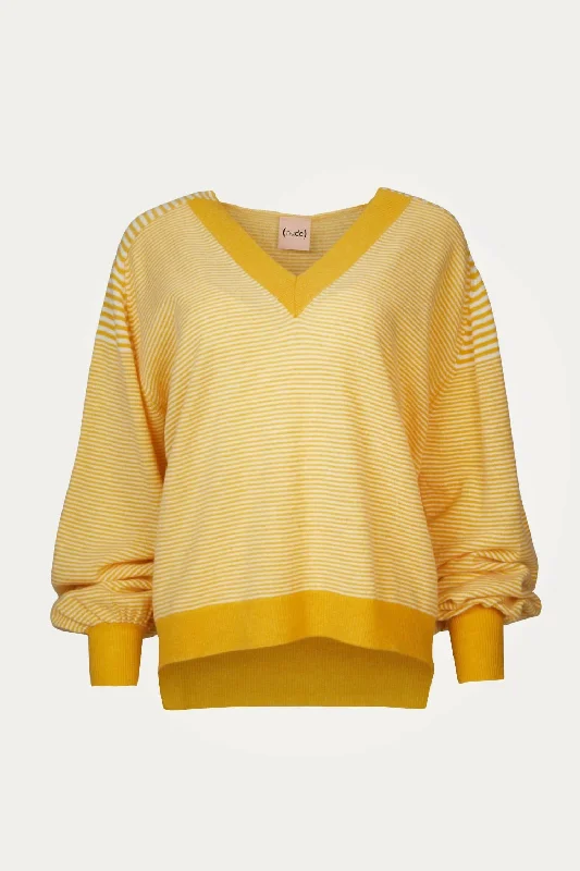 V-Neck Sweater In Yellow/off White