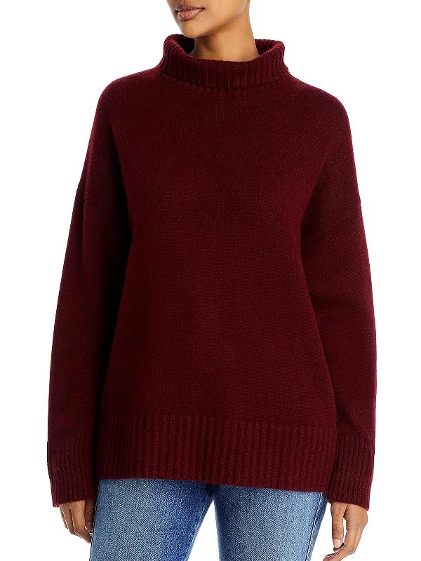 Womens Cashmere Ribbed Trim Turtleneck Sweater