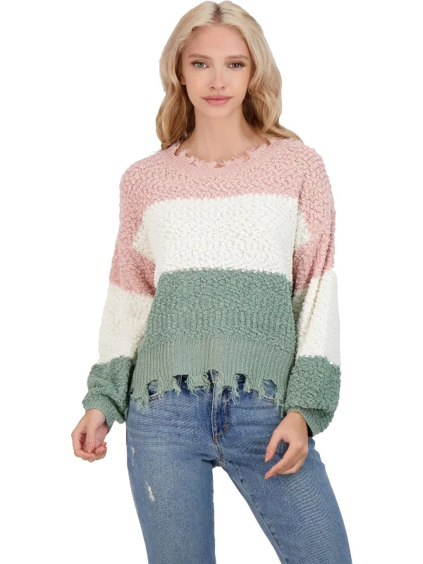 Womens Crew Neck Drop Shoulder Pullover Sweater