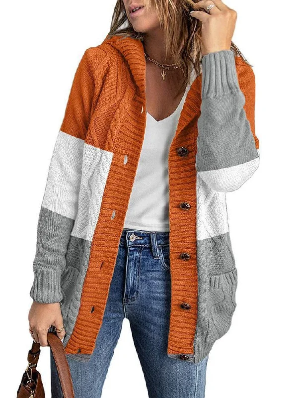 Women's Stylish Hooded Acrylic Cardigan Jacket with Braided Detail