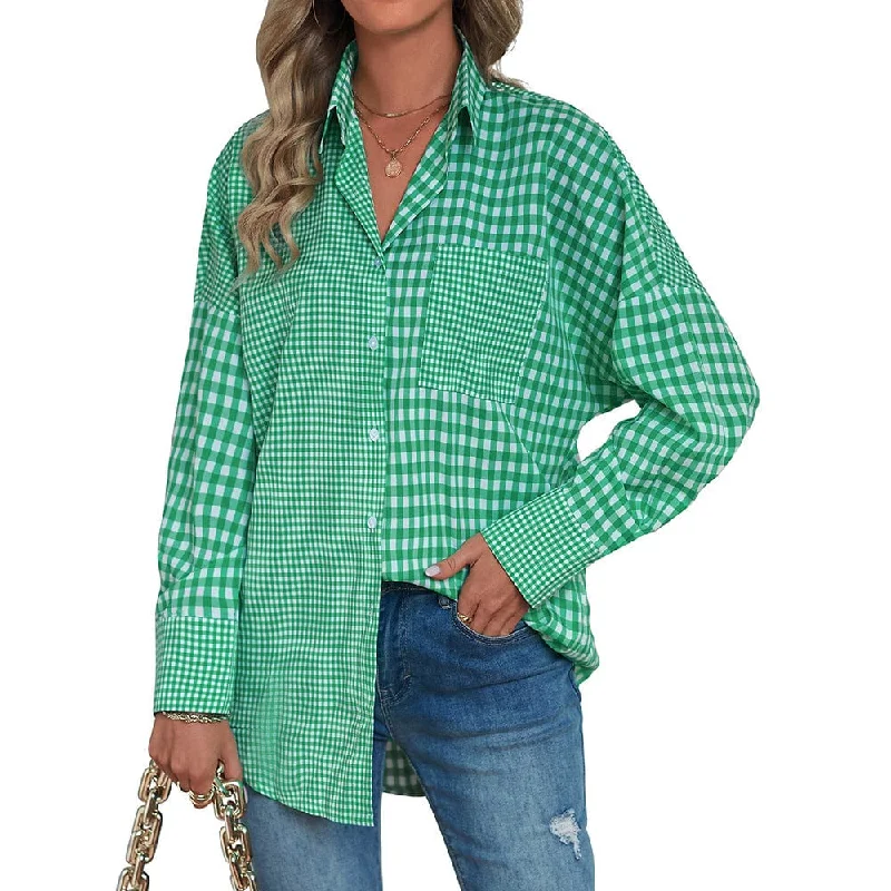 Women's fashion loose casual plaid shirt