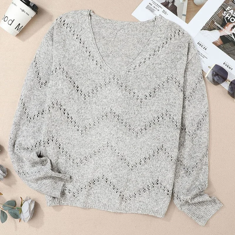 Cozy V-Neck Sweater with Loose Fit and Long Sleeves for Women