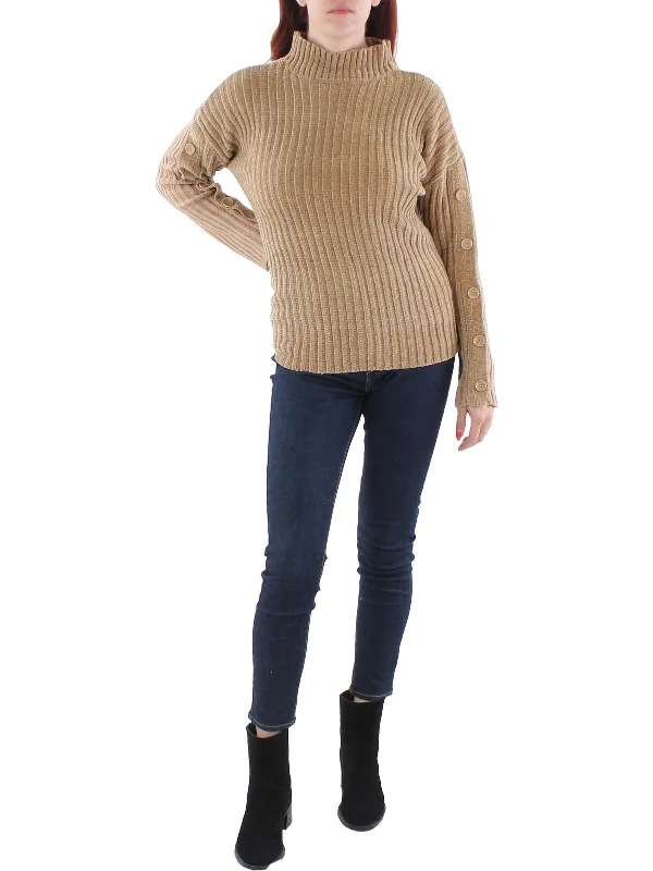 Womens Knit Ribbed Mock Turtleneck Sweater