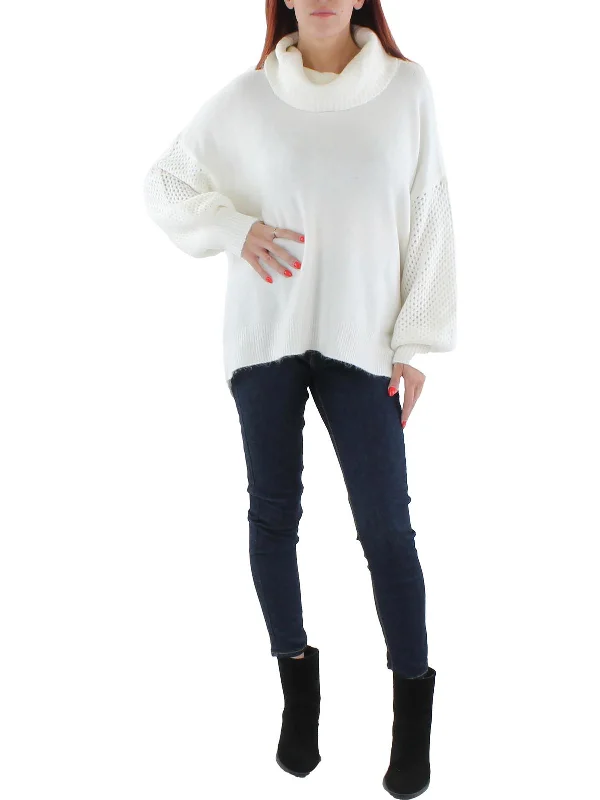 Womens Open Stitch Cap Sleeves Turtleneck Sweater