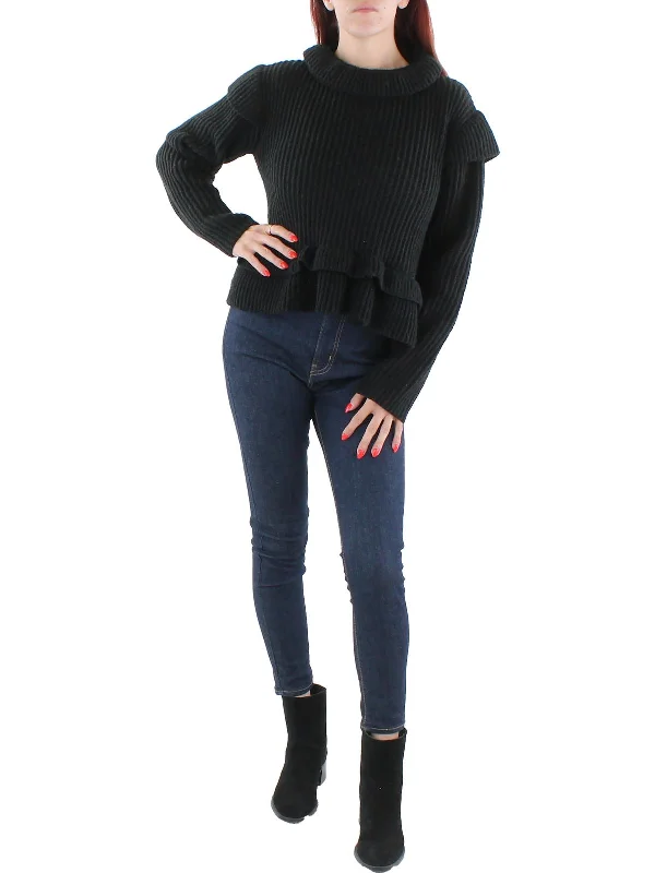 Womens Ribbed Peplum Turtleneck Sweater