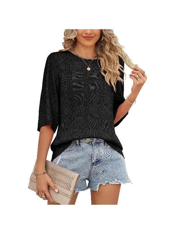 Women's round neck hollow out sun protection knit sweater cardigan