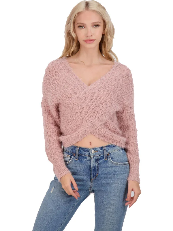 Womens Wrap Front V-Neck Pullover Sweater