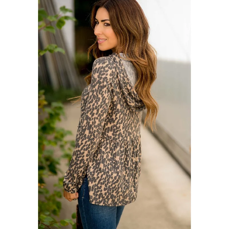 Animal Print Loose Peplum Hoodie