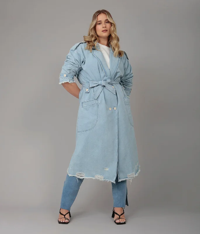 AVERY-BO Trench Coat - Blue Opal