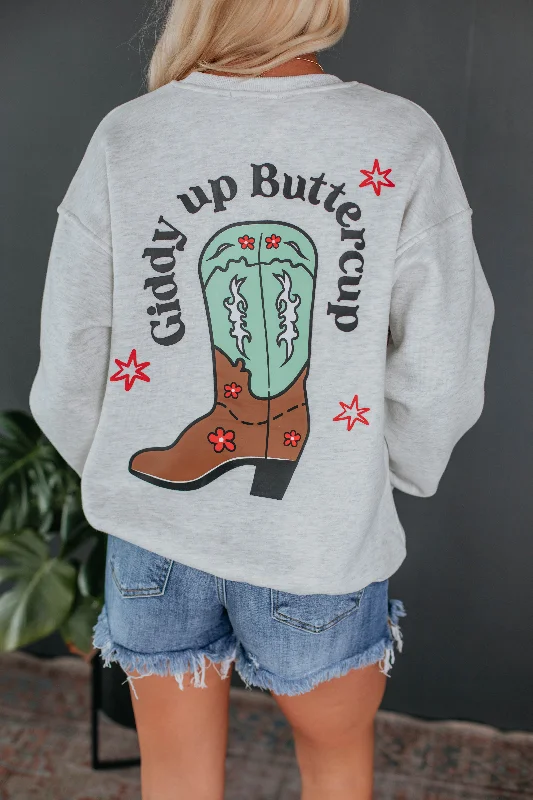 Giddy Up Buttercup Graphic Crewneck - Heather Grey