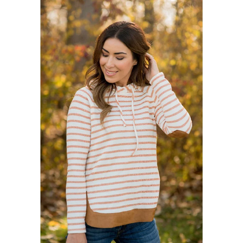 Heavily Trimmed Striped Elbow Patch Hoodie