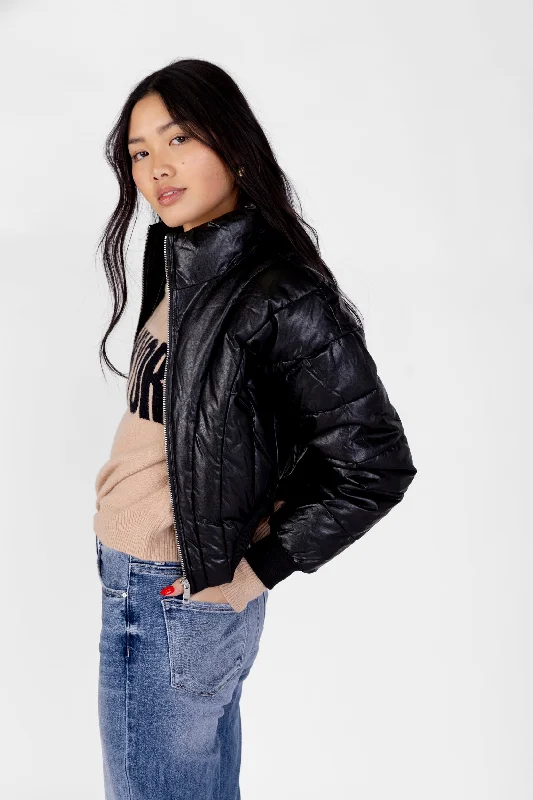 SALE - Honey Faux Leather Puffer Jacket