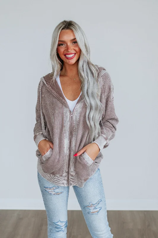 Leya Zip-Up Jacket - Taupe