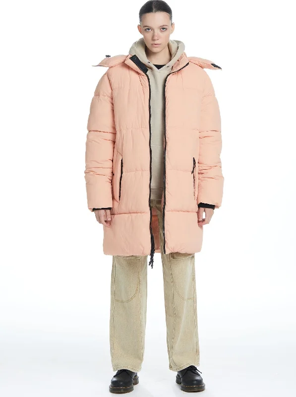 Long Hooded Puffer - Coral Pink