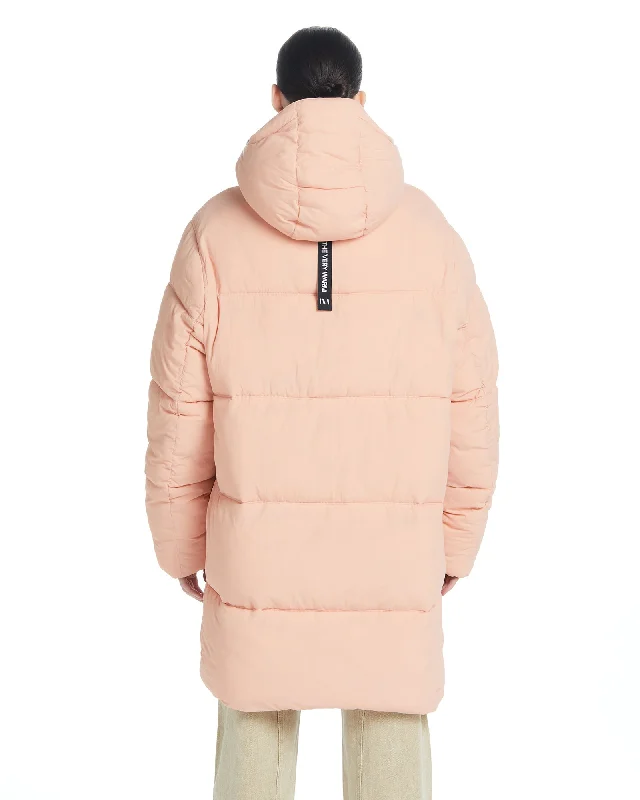 Long Hooded Puffer - Coral Pink