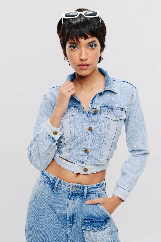 Open Belted Denim Crop Jacket