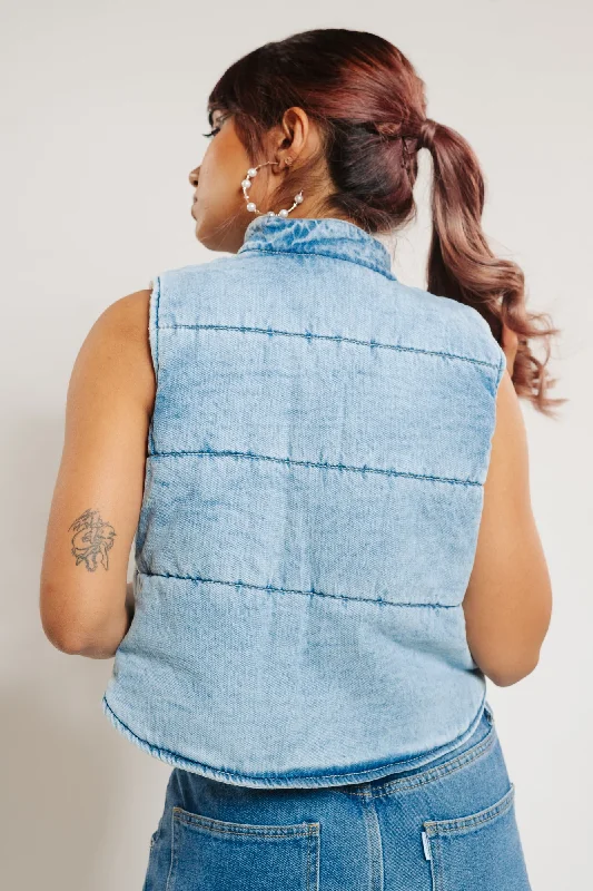 Quilted Indigo Crop Denim Jacket