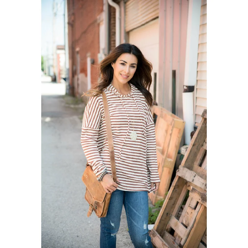 Rust Striped Relaxed Hoodie