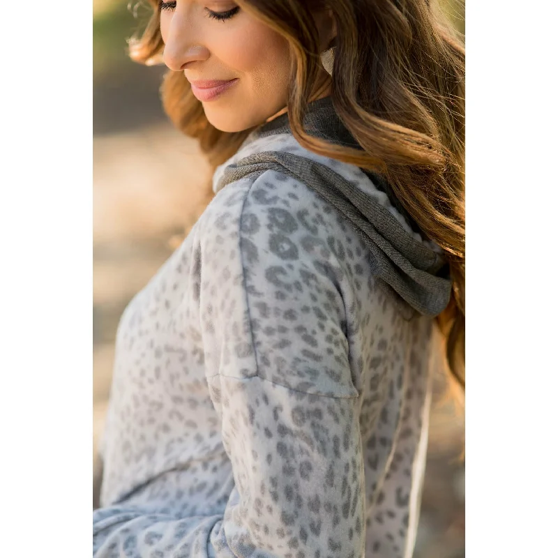 Soft Leopard Solid Accented Hoodie