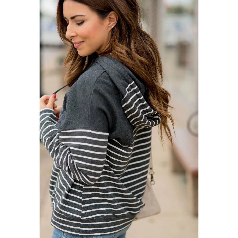 Stripe Dipped Solid Top Hoodie