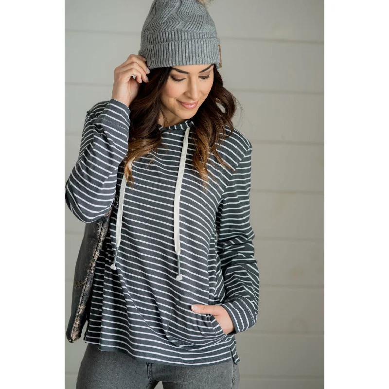 Striped Pocket Hoodie - Charcoal